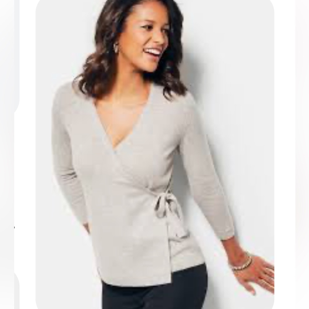 Talbots Elegant Gray Women's cashmere Wrap Sweater